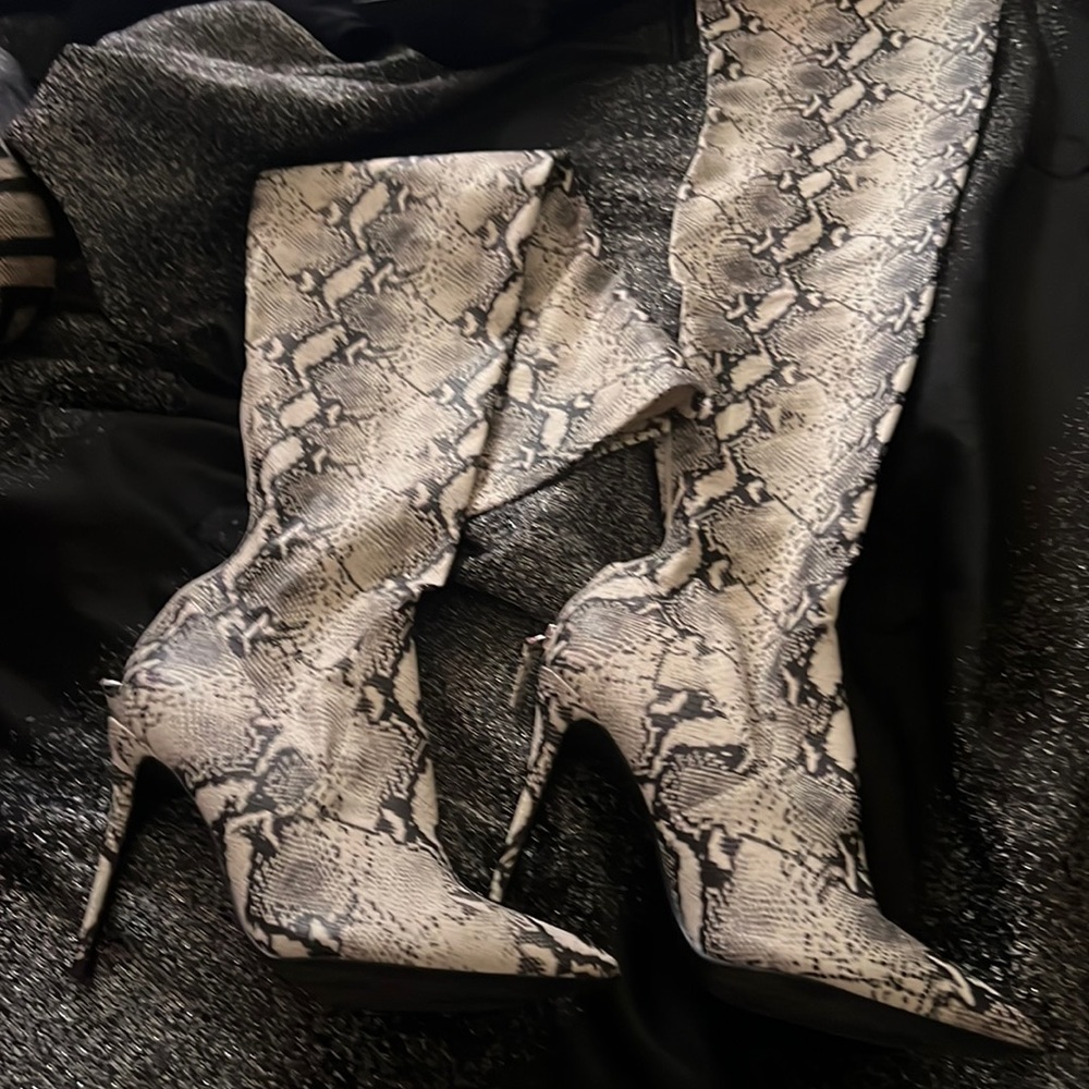 Over The Knee Snake Print Heel Boot - image 1